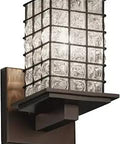Dope Wire Glass 1 Light Wall Sconce in Dark Bronze Finish with Grid and Clear Bubble Shade, side view, for hallways living rooms