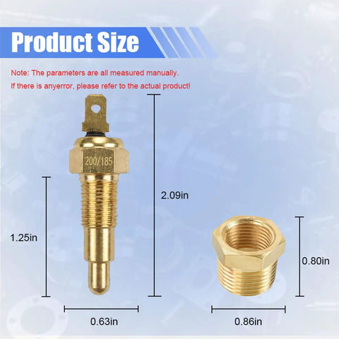 High Grade Radiator Cooling Fan And Temperature Sensor Switch 185 To 175 Degree dimensions and measurements shown in brass