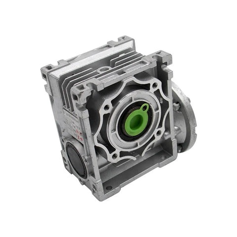 Vertical Heavy Duty Worm Gear Motor Featuring Lightweight Aluminum Housing And Multiple Speed Ratios Compatible With Nmrv063 Rv063 showing gear casing with green details.