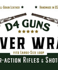 Image displaying branding for handcrafted large loop leather lever wrap set for handguns light brown cowhide