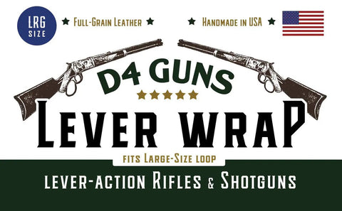 Image displaying branding for handcrafted large loop leather lever wrap set for handguns light brown cowhide