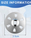 Round stainless steel flat washer with five edge slots; 3.5 cm outer diameter, 0.58 cm inner bore