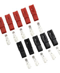 Five Pair Badass Tinned Copper Power Connectors 45A 600V Quick Disconnect red and black terminals with connectors, for marine EV and solar use.