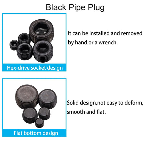 60 Piece Carbon Steel Pipe Plug Fitting Assortment Kit With Five NPT Male Internal Hex Thread Socket Sizes, hex-drive socket design, flat bottom design