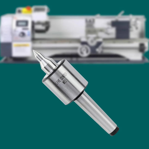 MT2 Live Tailstock Center Long Nose 60 Degree Point with metal lathe in background