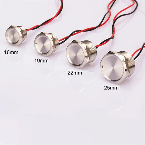 Multi Size Piezo Switch 16mm 19mm 22mm 25mm Stainless Steel 316L Momentary Normally Open 200mA 24V AC DC