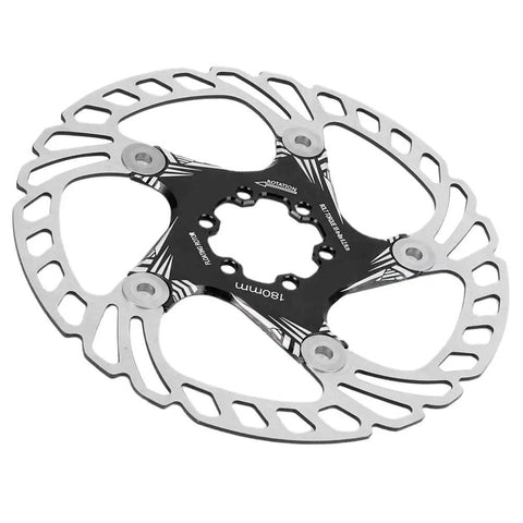 Premium Mountain Bike Disc Brake Pads For Hydraulic And Mechanical Systems Rock Solid Five Nail Design with black center and silver rotor.