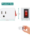 Grounded Wall Tap Outlet Adapter 4 Pack With Red Indicator On Off Switch ETL Listed, dimensions shown, held in hand