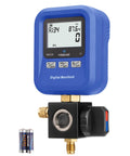 Digital HVAC Manifold Gauge Tool For R454B R134A R410A R1234yf All In One Refrigerant Filling Vacuum Test And Leak Detection Pro Grade Easy Readouts Handy Gauge For Techs And DIY Home AC Repairs, blue digital manifold gauge with battery