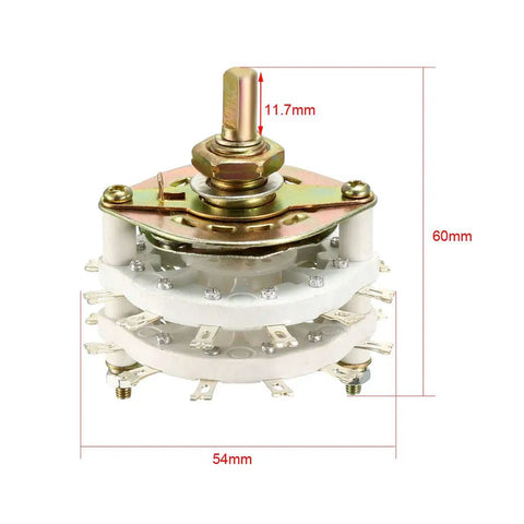 2 Pole 11 Throw 2 Deck Band Channel Rotary Switch Selector with dimensions 54mm width, 60mm height