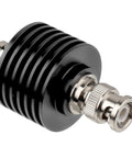 Beefy High Power RF Coax Attenuator 30dB BNC Male to Female 50 Ohm 10W Heavy Duty Signal Reduction, black, angled view
