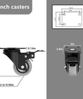 Heavy Duty 2 Inch Caster Wheels Set Of 4 Built Tough With Zero Noise Pu Tread And Dual Locking Brakes Rock Solid Steel Body Smooth Rolling Ball Bearing Platform Casters For Furniture Grey, side view with dimensions.