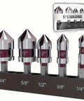 Pro Grade Countersink Drill Bit Set M35 5 Flute HSS 82 Degree Hex Shank 1/4 To 3/4 Inch For Wood And Metal in holder