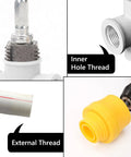Electric Drill PVC Pipe Threader Kit With 1/2 Inch 3/4 Inch And 1 Inch Dies showing inner and external thread samples