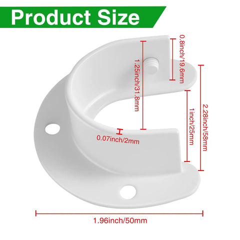 Heavy Duty White Closet Rod Brackets Built Different Stainless Steel U Shaped Wall Mount Sockets For Home Organization With Quick Setup Hardware Included, showing dimensions and design details.
