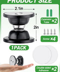 Heavy Duty Magnetic RV Door Holder for Camper and Trailer keeps doors open, includes 2.1in diameter and 2in height details, screws, adhesives.