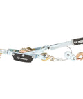 Relentless 4 Ton Heavy Duty Hand Cable Puller With Twin Steel Ratchet Drop Forged Hooks Built Different For Parkin Boats Haulin Trucks And Moving Gear No Sweat Riggin. Side view showcasing handle and hooks.