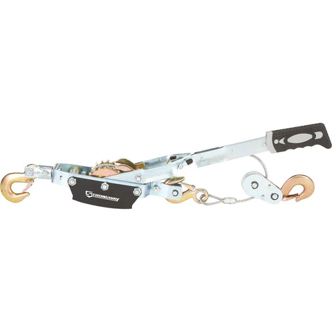 Relentless 4 Ton Heavy Duty Hand Cable Puller With Twin Steel Ratchet Drop Forged Hooks, heavy-duty rigging tool for secure hauling.