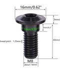 Badass Grade 5 Titanium Motorcycle Brake Rotor Bolts M8 X 20mm And 25mm CNC Anodized Black Replacement Screws close-up view with dimensions.