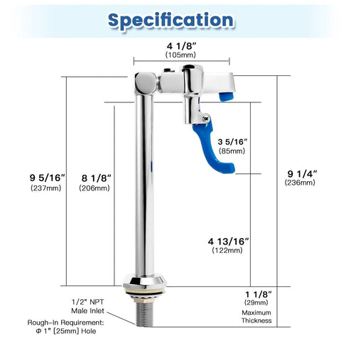 Brass Glass Filler Faucet 9in Deck Mount With 1/2 NPT Male Shank Extra Lever Arm And Filler Tip Heavy Duty Water Station specification