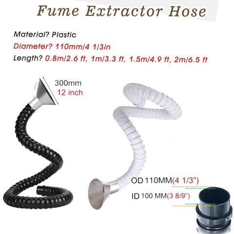Heavy Duty Industrial Air Hose Extractor Hood With Insulated Dust Collection Arm For Soldering And Welding Fume Ventilation System, plastic, 110mm diameter