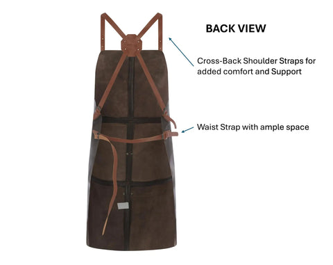 Genuine Leather Work Apron With CrossBack Straps For Woodworking Carpentry BBQ And Barista Tasks 3 Spacious Pockets And Fully Adjustable Fit Durable Brown Leather Apron For Studio Garage Or Kitchen Use