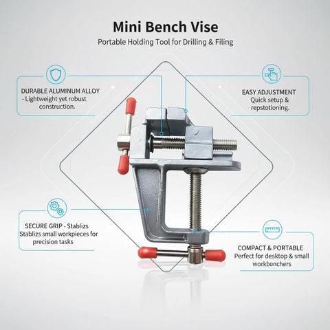 Rock Solid Portable Aluminum Bench Vise for Small Parts Desktop Clamp for Drilling and Filing Hands Free Stability to Lock Tiny Pieces in Place Handy Compact Vise Clamp for Precise Work, mini bench vise, aluminum alloy, desktop clamp
