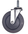 Five Inch Light Duty Threaded Stem Caster Wheels Providing Dead Simple Mounting And Smooth Sailing Mobility For Utility Carts Workbenches Supporting 140 Lbs Per Wheel No Worries Rolling Hardware Swap, grey rubber wheel with metal stem.