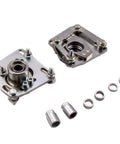 Adjustable Front Upper Camber Plates Set For Ford Mustang 1994-2004 V6 V8 GT 2-Piece Silver Mounts visible with hardware.