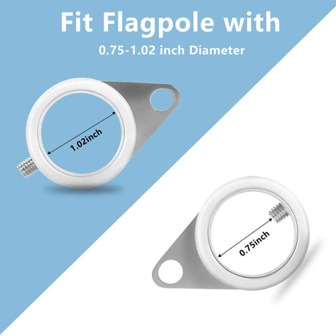 Premium Aircraft Grade Aluminum Flag Pole Rings With Smooth 360 Anti Wrap Swivels And Tough As Nails Carabiner Clip Built For Standard One Inch Flag Poles Easy Install Silver Two Pack showing 0.75-1.02 inch diameter fitting.