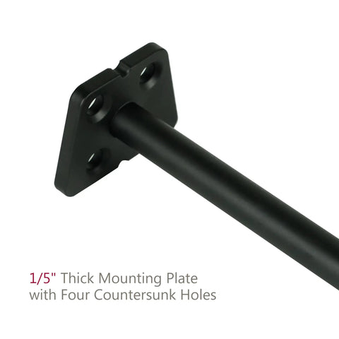 Close-up view of eight pack six inch hidden floating shelf brackets heavy duty invisible wall bracket supports black powder coated solid steel, featuring a thick mounting plate with four countersunk holes.