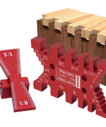 Hella Precise Woodworking Dovetail Jig Crafted From Durable Aluminum Alloy Marking Template with tenon caliper beside dovetail joints.