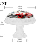 Side view of Vintage Racing Car Pattern Glass Cabinet Knob Set Four Pack Round Glass Drawer Pulls showing size dimensions