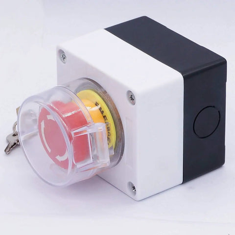 22mm Emergency Stop Push Button Switch With Red Mushroom Latching Design Station Box Cover 2 NC 10A 440V Key Lock Stop Box