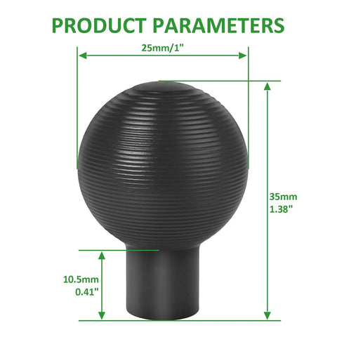 Product Parameters 25mm/1" black ball head adapter, 35mm high, 10.5mm base, textured surface