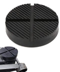 Round black rubber jack pad with ribbed top; universal floor jack adapter for pinch weld protection, 1 pack