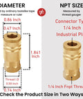 Dope Brass Air Hose Fittings Quick Connect Kit Industrial Type D 1/4 Inch NPT Air Compressor Fittings dimensions shown