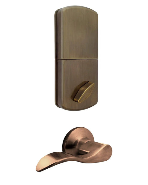 Electronic Touchpad Keyless Deadbolt And Passage Lever Combo In Antique Brass With No Hassle Install, Up To 6 User Codes
