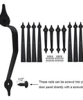 Decorative Rustic Metal Garage Door Hardware Kit With Screw In Carriage House Hinges Dummy Hinges And Handles In Black Matte Steel