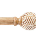 Wood Curtain Rod 1 Inch Rugged Heavy Duty Drapery Rod With Imitation Wood Grain Leaf Pattern Finials Adjustable 32 To 120 Inches Indoor Outdoor Modern Curtain Pole Brown close-up
