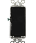 Front view of Decora Rocker 3 Way Quiet Switch For 15 Amp 120 To 277 VAC Residential Grade With Grounding And Dust Shield Frame
