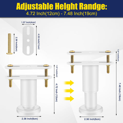 Total Game Changer Adjustable Metal Bed Legs In Crisp White Set Of Six Hella Sturdy swivel furniture supports showing adjustable height range.