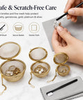 Slick All In One Jewelry Cleaning Kit Featuring Three Stainless Steel Ultrasonic Baskets, soft brush and polishing cloth in use.
