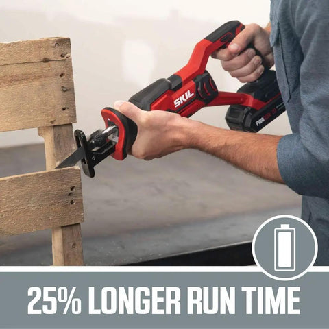 Top Shelf 20 Volt Compact Reciprocating Saw Kit With 2.0 Ah Pwrcore Lithium Battery And Rapid Charger used for cutting wood.