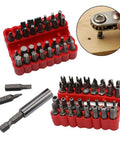 Built Tough 33 Piece Security Tamper Proof Bit Set With Torx T10 T15 Hex And Tri Wing Electric Screwdriver Bits. Red organizer with bits.