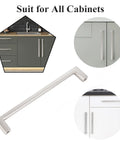 Solid Square Bar Cabinet Handle In Matte Brushed Nickel 6 Inch Center To Center used on kitchen cabinets and drawers