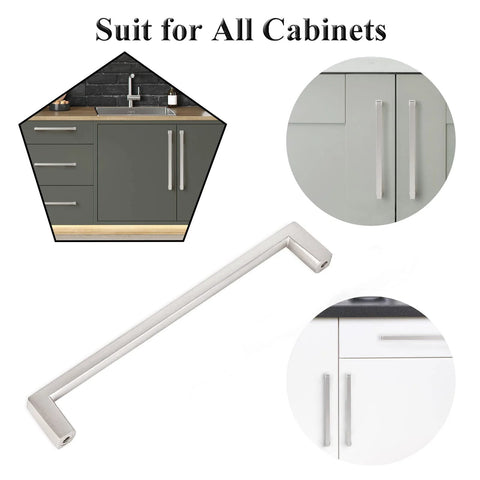 Solid Square Bar Cabinet Handle In Matte Brushed Nickel 6 Inch Center To Center used on kitchen cabinets and drawers