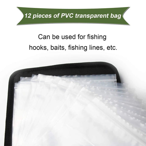 12 PVC bags for Fishing Tackle Binder Lure Storage Bag for Soft Baits Rigs and Jigs Easy Carry Lightweight 9.5 x 8.3 Inches