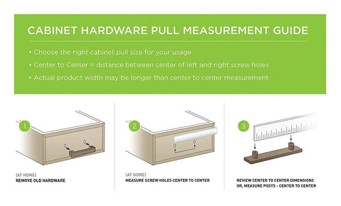 Cabinet hardware pull measurement guide showing steps to measure 4 inch hole center pulls for 10 Pack Cabinet Handles.