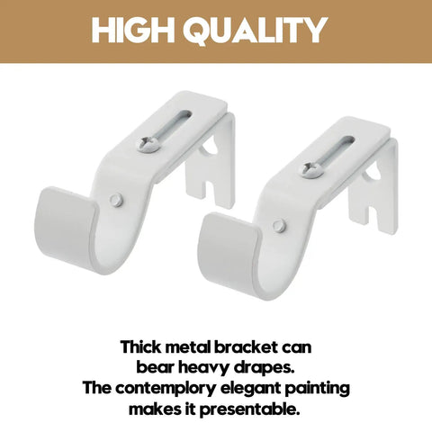 Heavy Duty Adjustable Curtain Rod Brackets 2 Pack White Iron Wall Bracket Projects Four To Ten Inches Rustproof Hardware For Window Drapes showing thick white metal design.